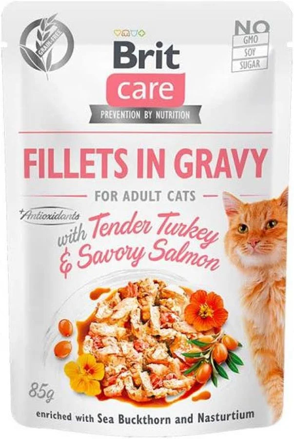 Brit Care Cat Fillets In Gravy With Tender Turkey & Savory Salmon 85 G