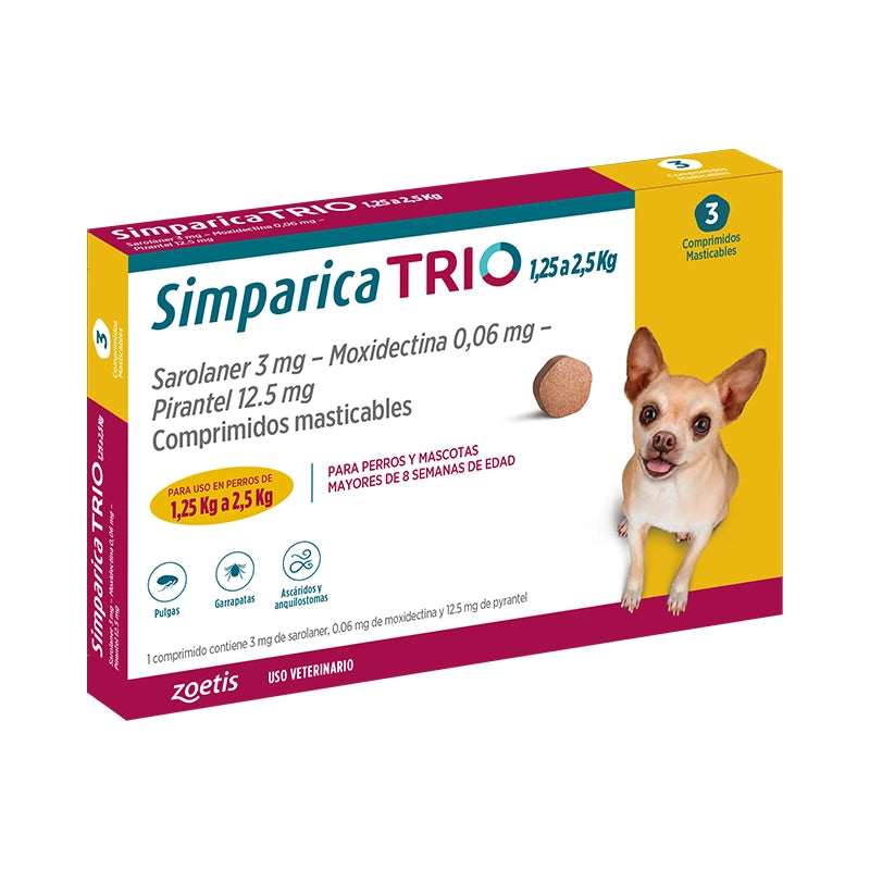 Simparica Trio 1.25 a 2.5 Kg - 3 comprimidos
