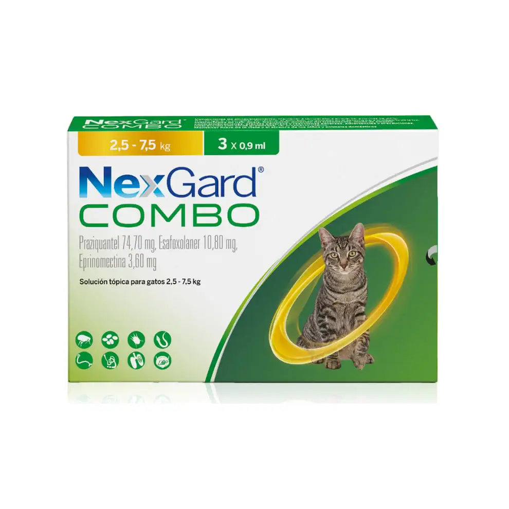 Nexgard combo gato 2.5 a 7.5kg x 3 Pipeta 0,9ML