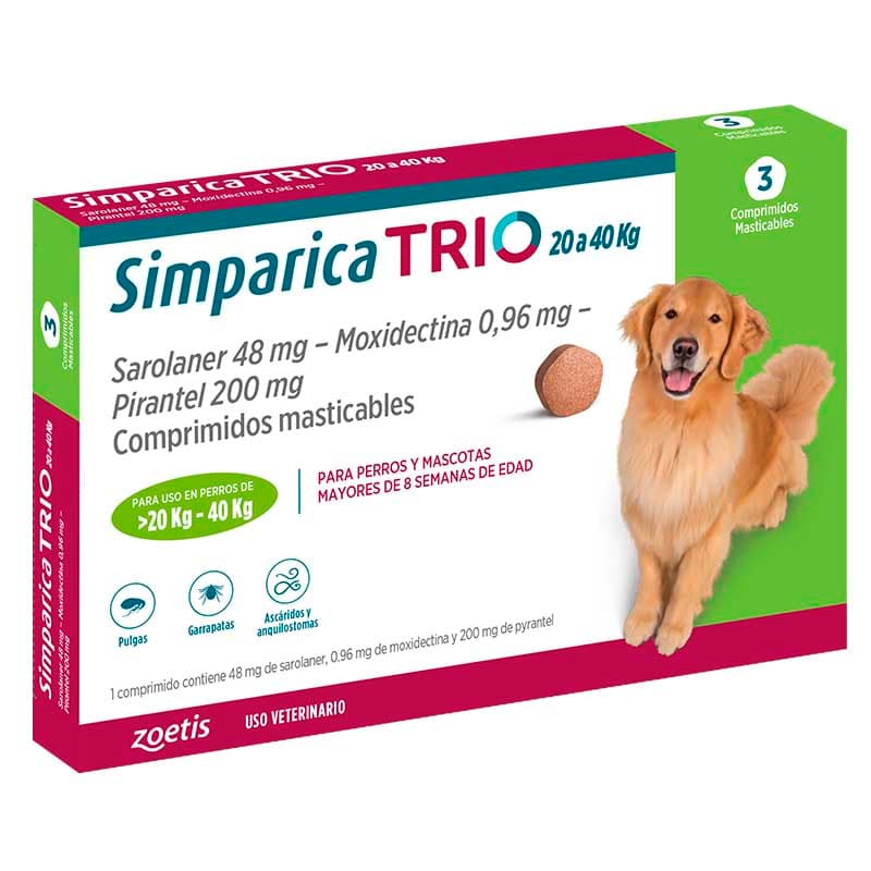 Simparica Trio 20 a 40 kg - 3 comprimidos.