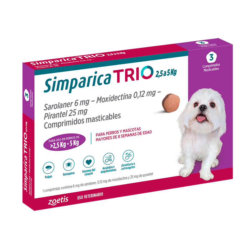 Simparica Trio 2.5 a 5 kg – 3 comprimidos