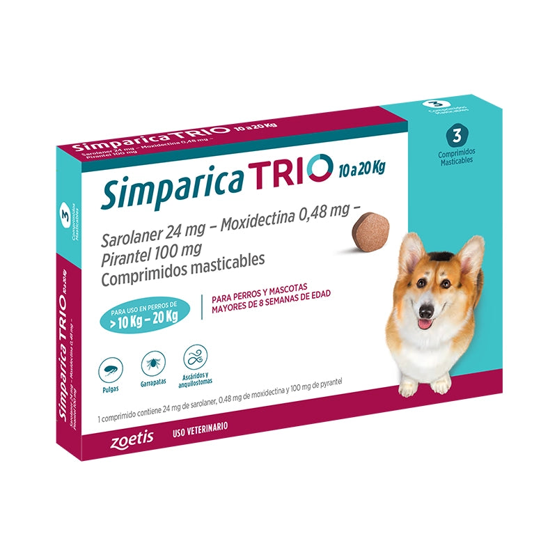 Simparica Trio 10 a 20 Kg - 3 Dosis